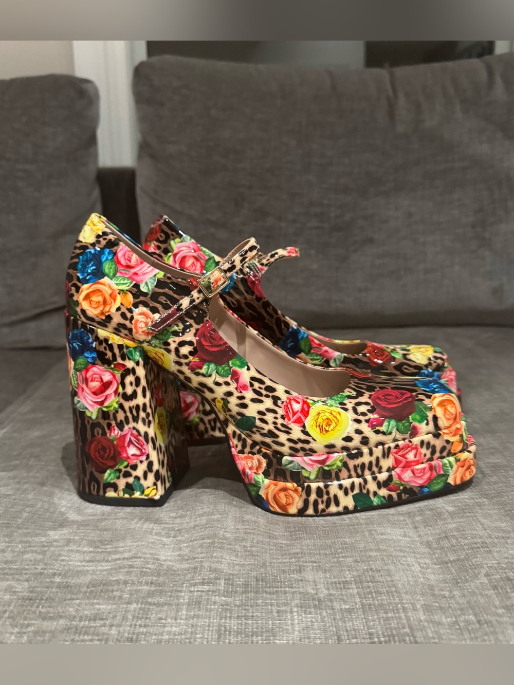 Betsy Johnson Floral Leopard Print Mary Jane Platform Heels - Multicolor